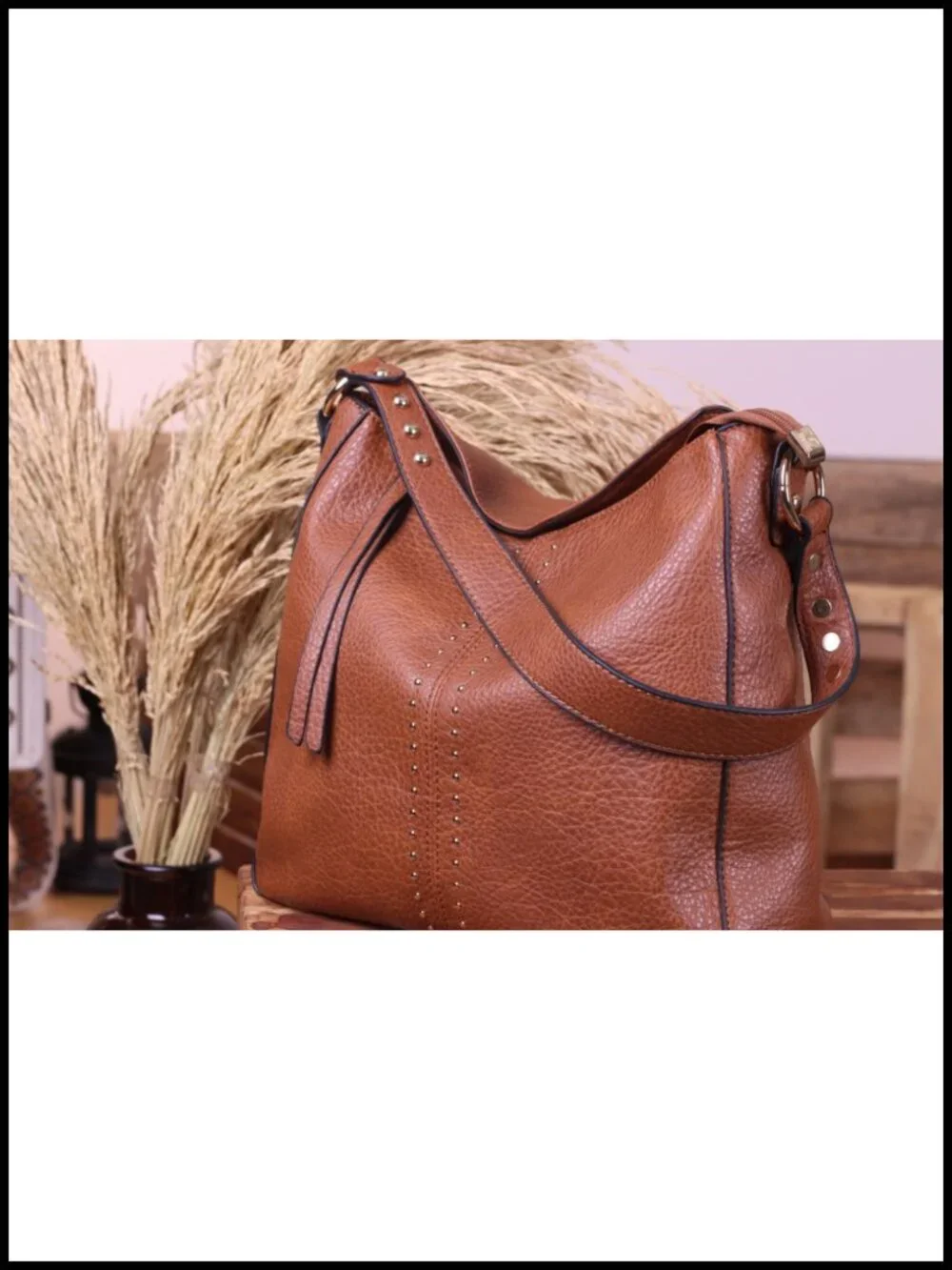 Faux Leather Hobo Bag for Women Crossbody Purse Shoulder Bag with Studs